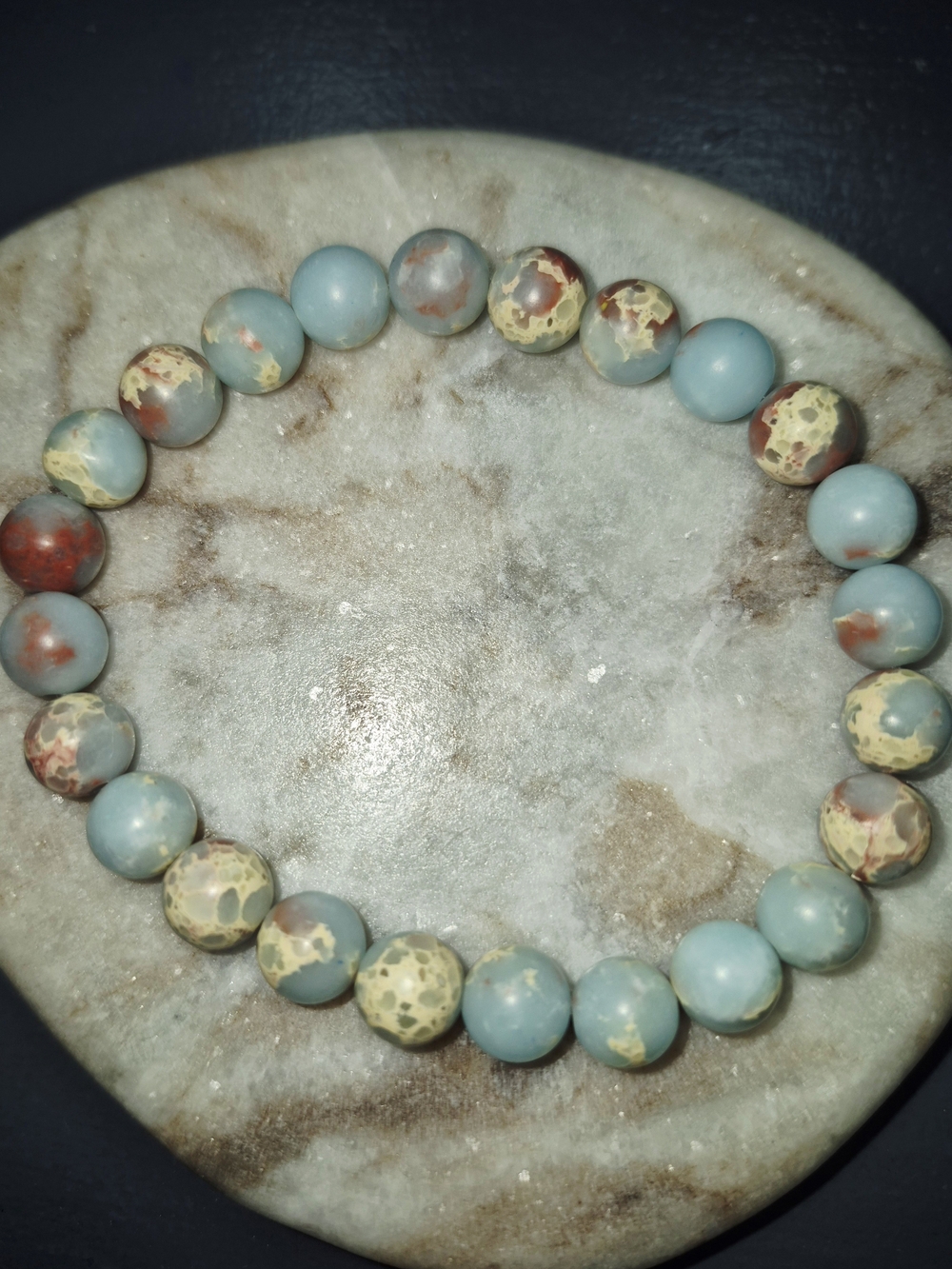 *NEW* 1pc 8mm Elegant Natural Blue & Cream Genuine Jasper Bracelet